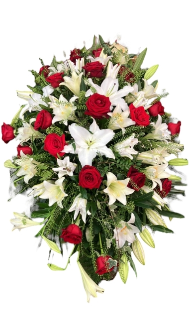Red Rose & White Lily Coffin Spray